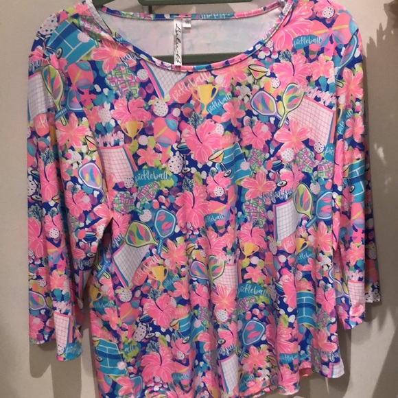 Lulu B. brightly colored pattern w Pickleball theme, rackets, martini glasses - Picture 2 of 8